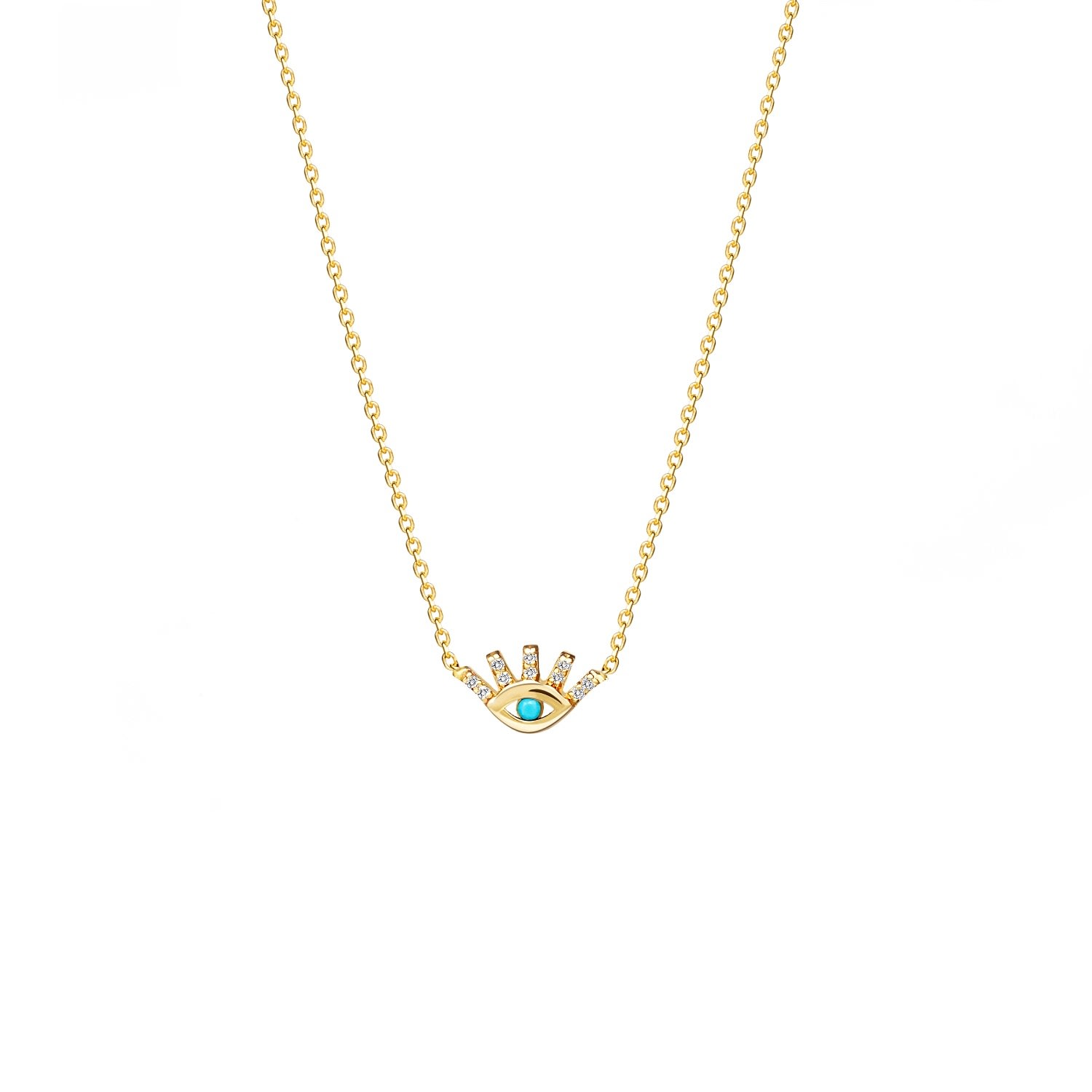 Women’s Evil Eye Turquoise Diamond Necklace - 14K Yellow Gold, Diamonds Mosuo Jewellery