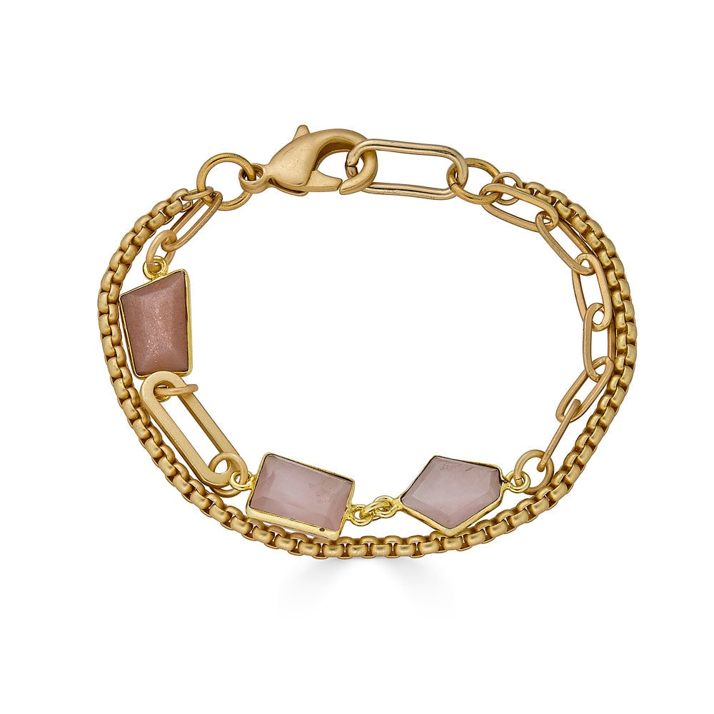 Loni Paul Jewelry Women's Gold / Pink Peach Moonstone & Rose Quartz Bracelet In Gold