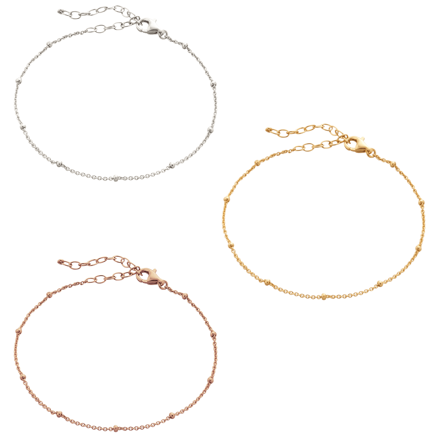 Spero London Women's Gold / Rose Gold / Silver Bead Curb Chain Sterling Silver Adjustable Satellite Bracelet - Go In Multi