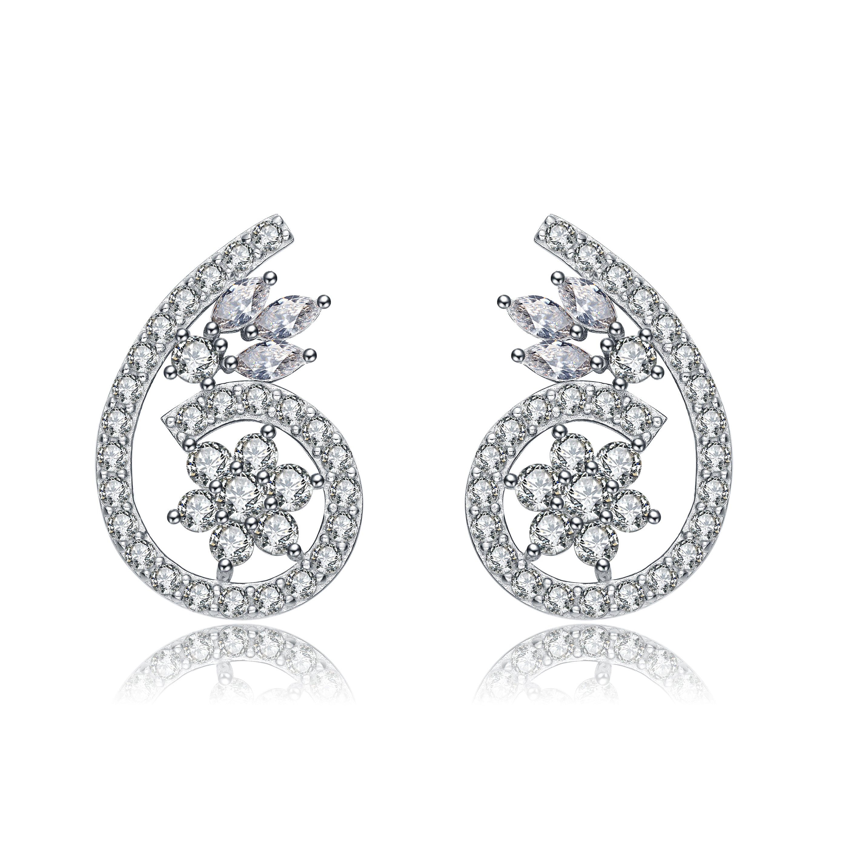 Women’s White / Silver Lierre Flower Loop Earrings Genevive Jewelry