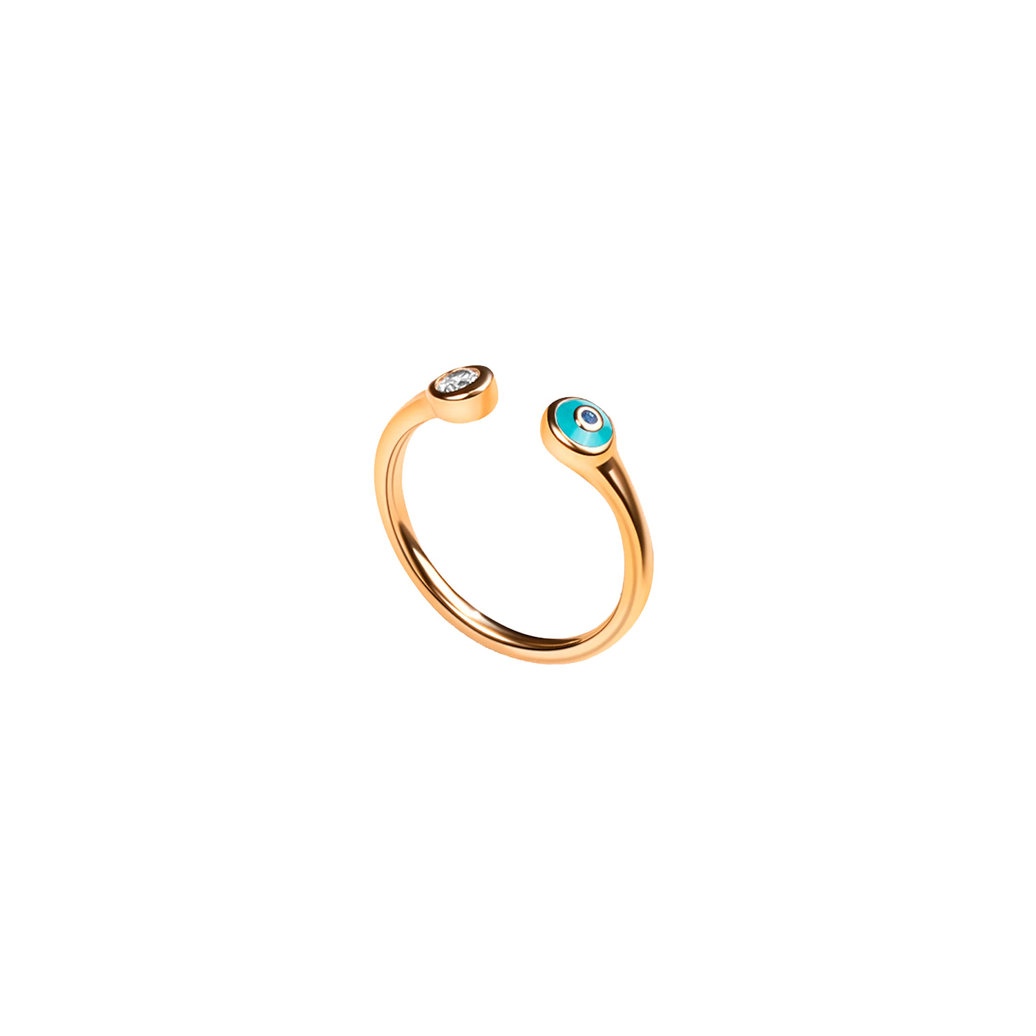 Karma And Luck Women's Defensive Shield - Gold Turquoise Enamel Evil Eye Ring In Gold