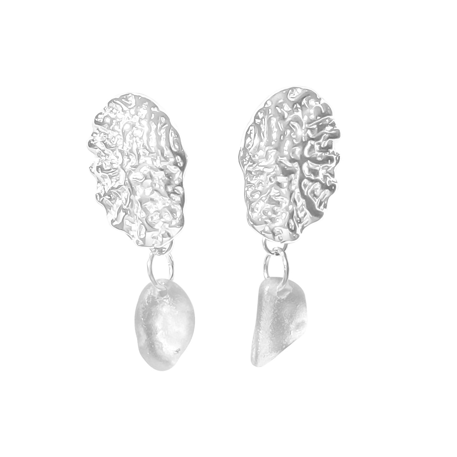 Glasstyk I/s Women's Sea Urchin Earrings White Sea Glass Steel