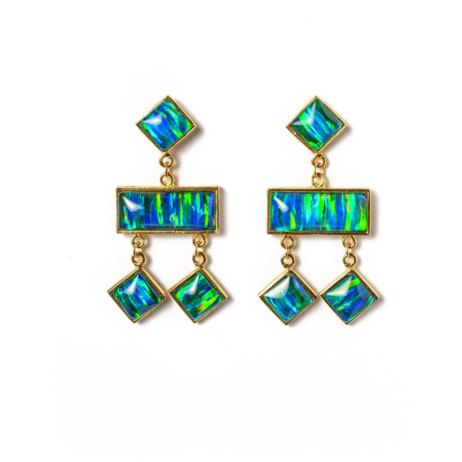 Women’s Blue / Green Adorn Statement Oversized Opal Chandelier Earring - Blue, Green Eunoia Jewels