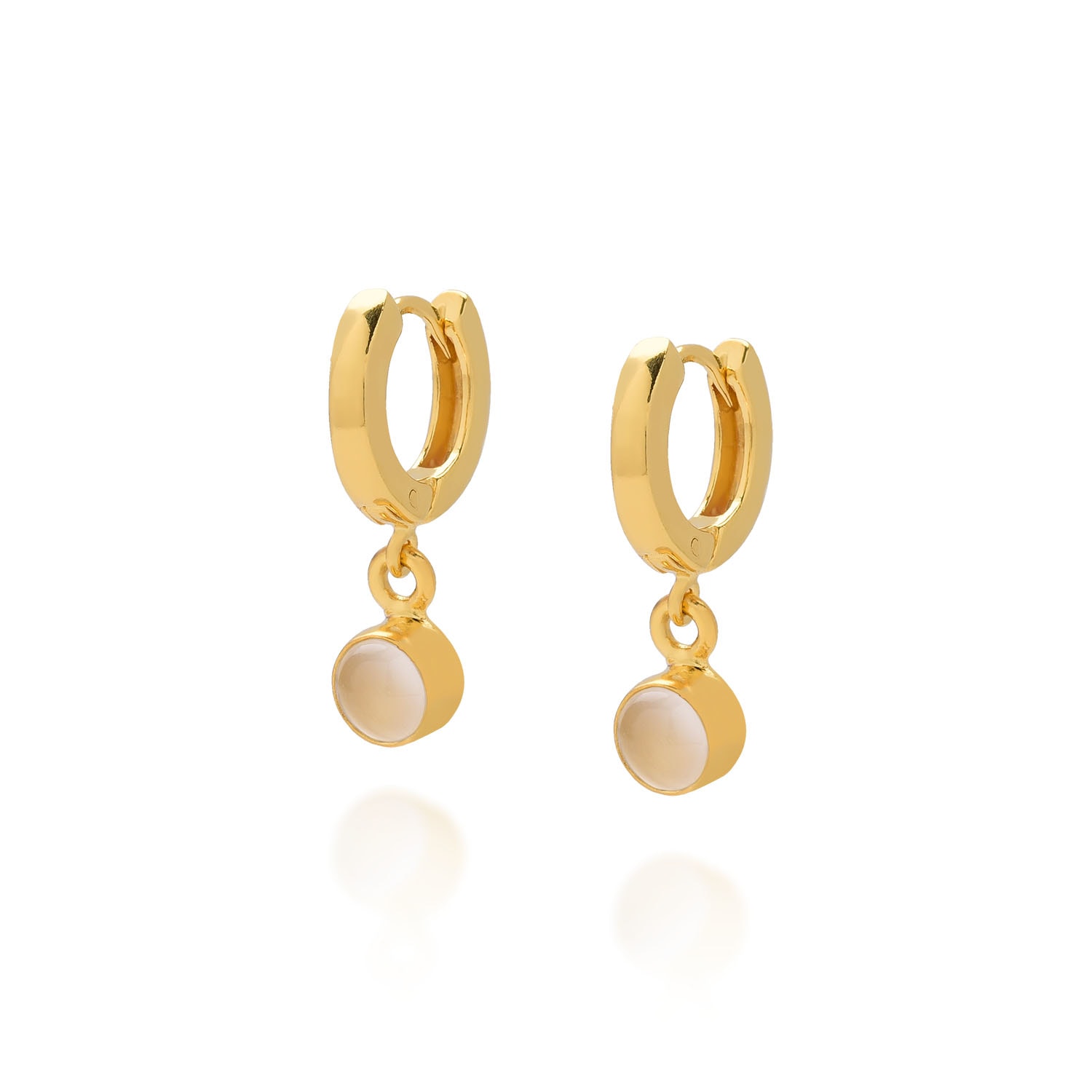 Nellou Jewellery Women's Neutrals / Gold Gem Hoop June Birthstone Earrings Gold Plated Sterling Silver - Moonstone