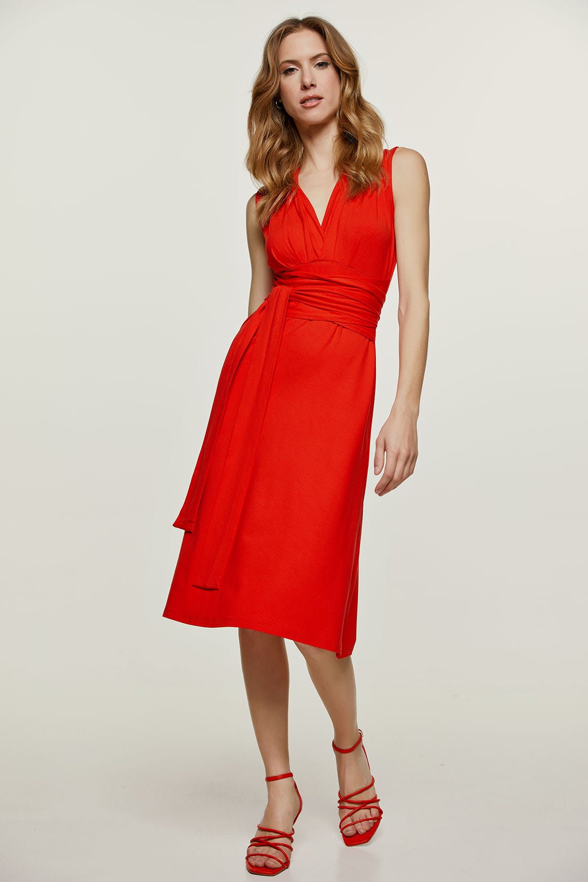 Red Jersey Empire Line Dress Conquista Wolf Badger