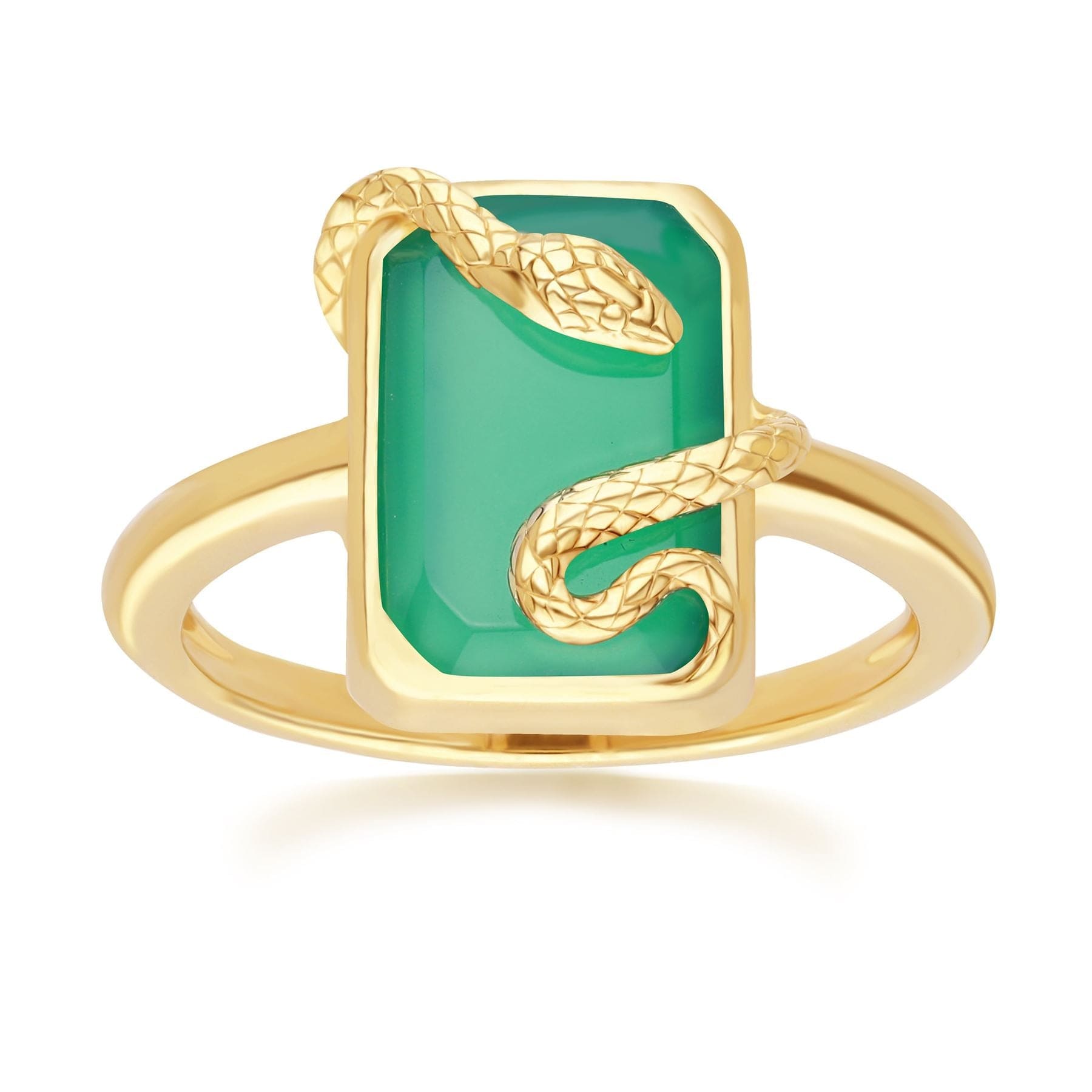 Women’s Gold / Green Green Chalcedony Snake Wrap Ring In Gold Plated Sterling Silver Gemondo