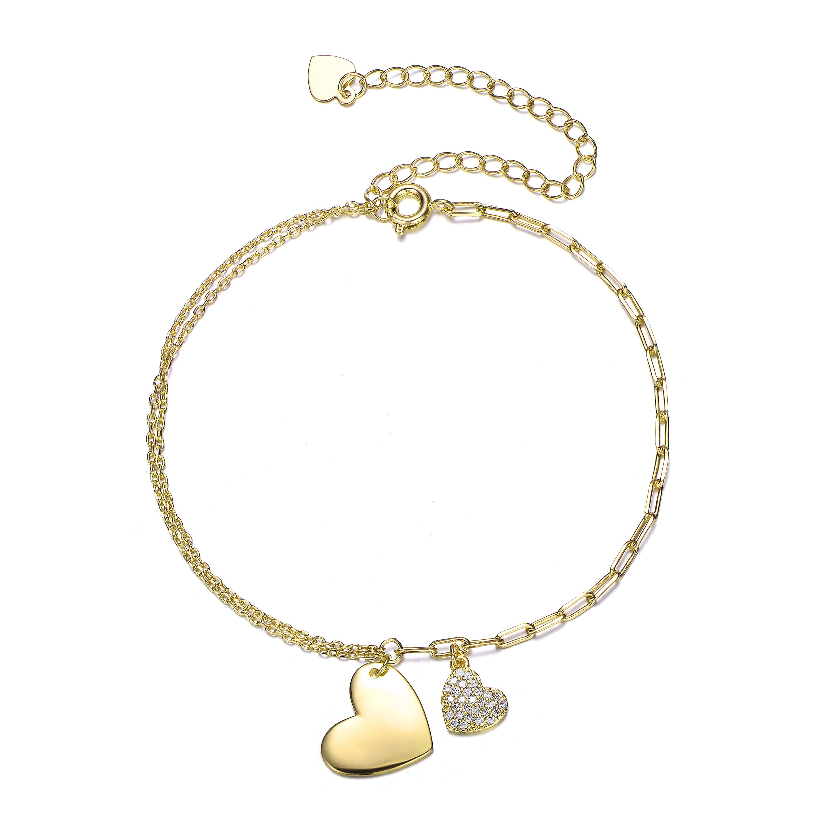 Genevive Jewelry Women's Gold / White Sterling Silver Gold Plated With Clear Cubic Zirconia Adjustable Bracelet In Multi