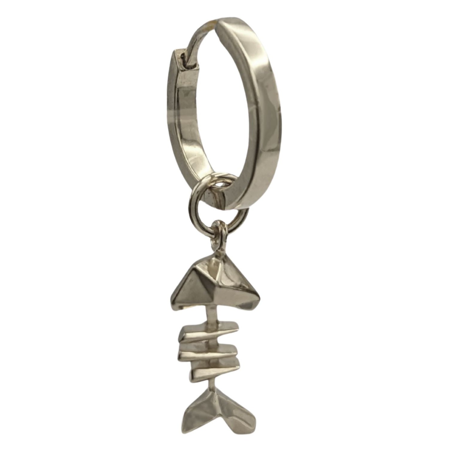 Frenvyrn Men's Mars Fish Bone Huggie Hoop Single Earring, Sterling Silver In Silver