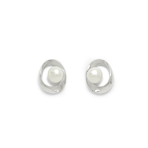 Women’s White / Silver Gratia Cultured Freshwater Pearl Stud Earrings With Silver Surround Pearls of the Orient Online