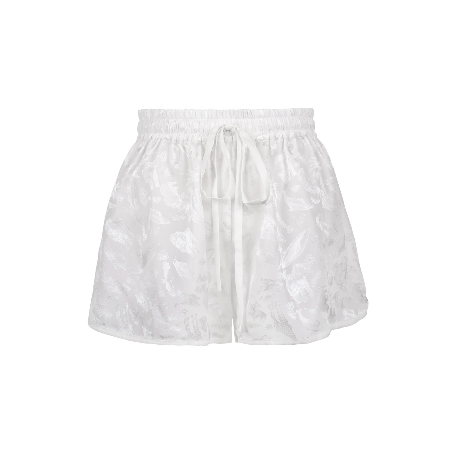 Sasha La Mer Women's White Diana Pure Jacquard Silk Shorts, Length Short In White