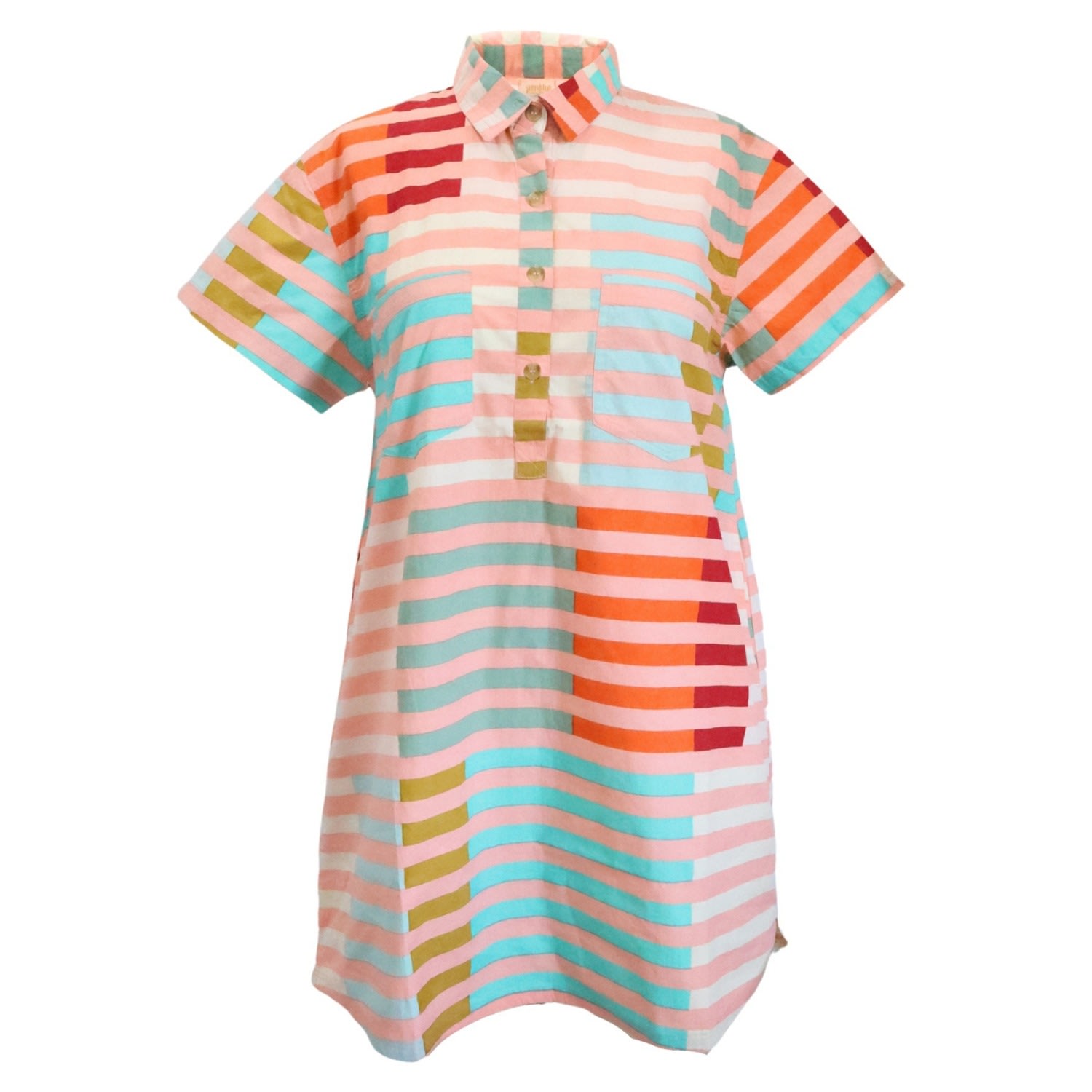 Sunshine Tienda Women's Orange / Pink Apricot Colorful Stripe Getaway Mini Dress In Blue