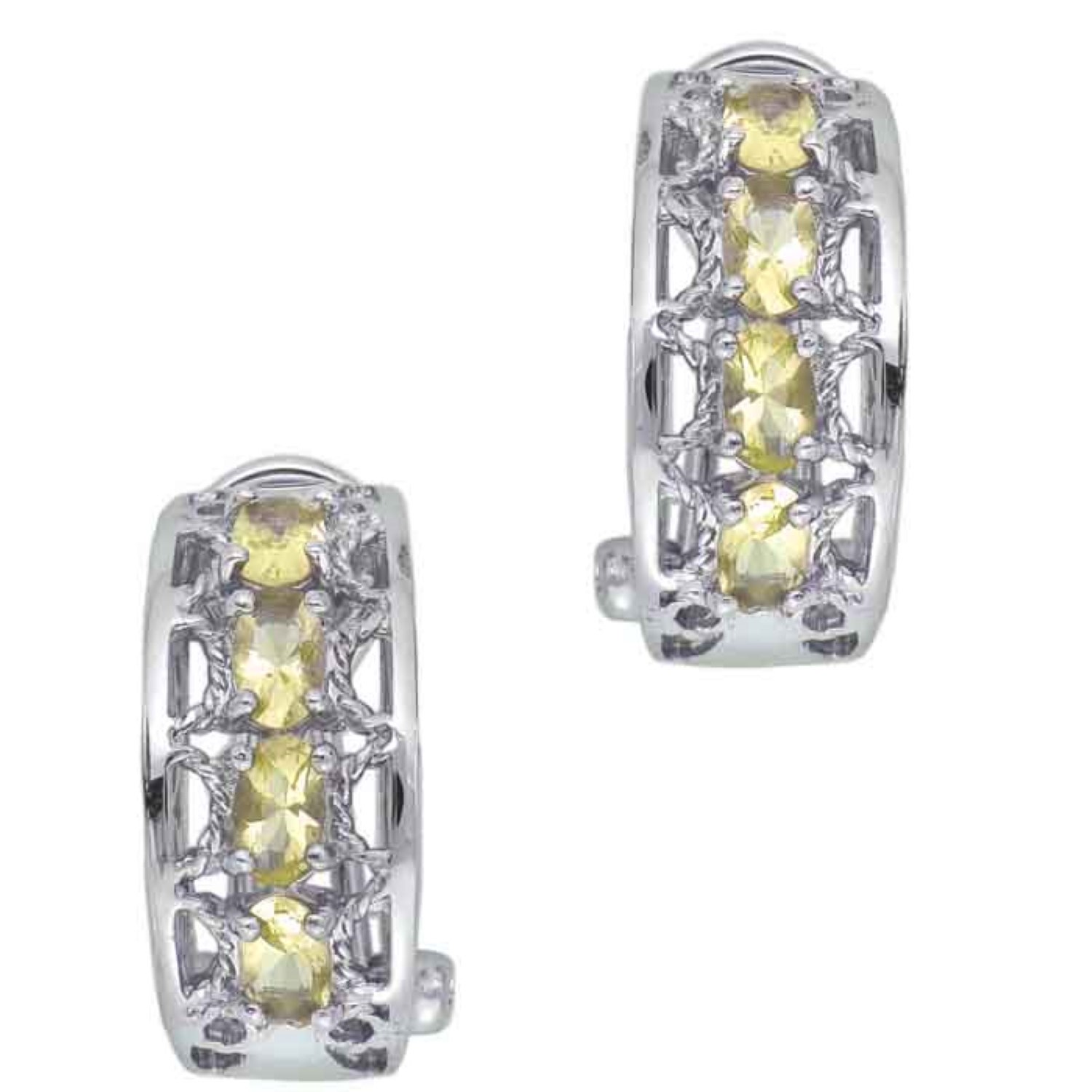 Genevive Jewelry Women's Silver / Yellow Sterling Silver White Gold Plated With Cubic Zirconia Lemon Omega Earrings In Multi