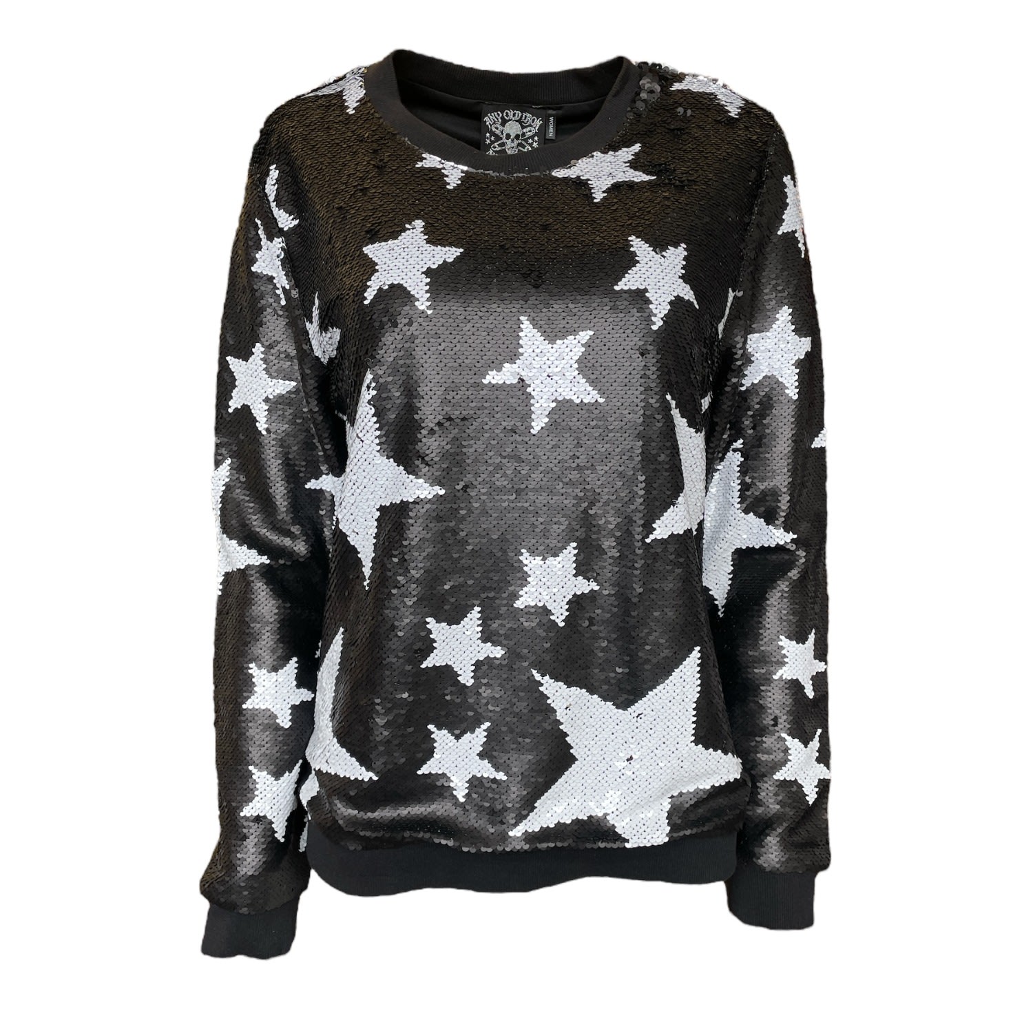 Any Old Iron Women's Black / White / Silver Black Sparkle Star Reversible Sequin Sweatshirt In Black/white/silver