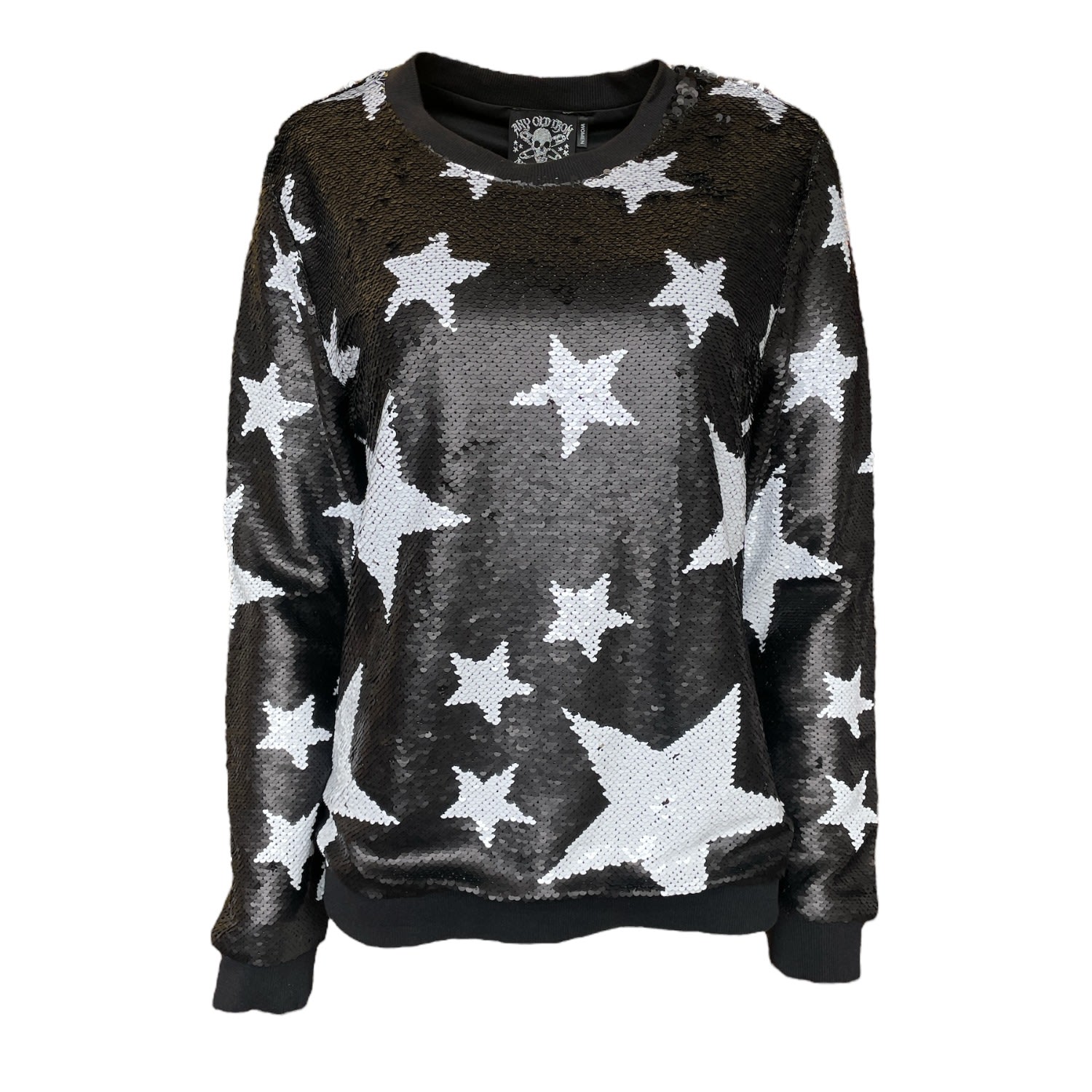 Any Old Iron Women's Black / White / Silver  Sparkle Stars Sweatshirt