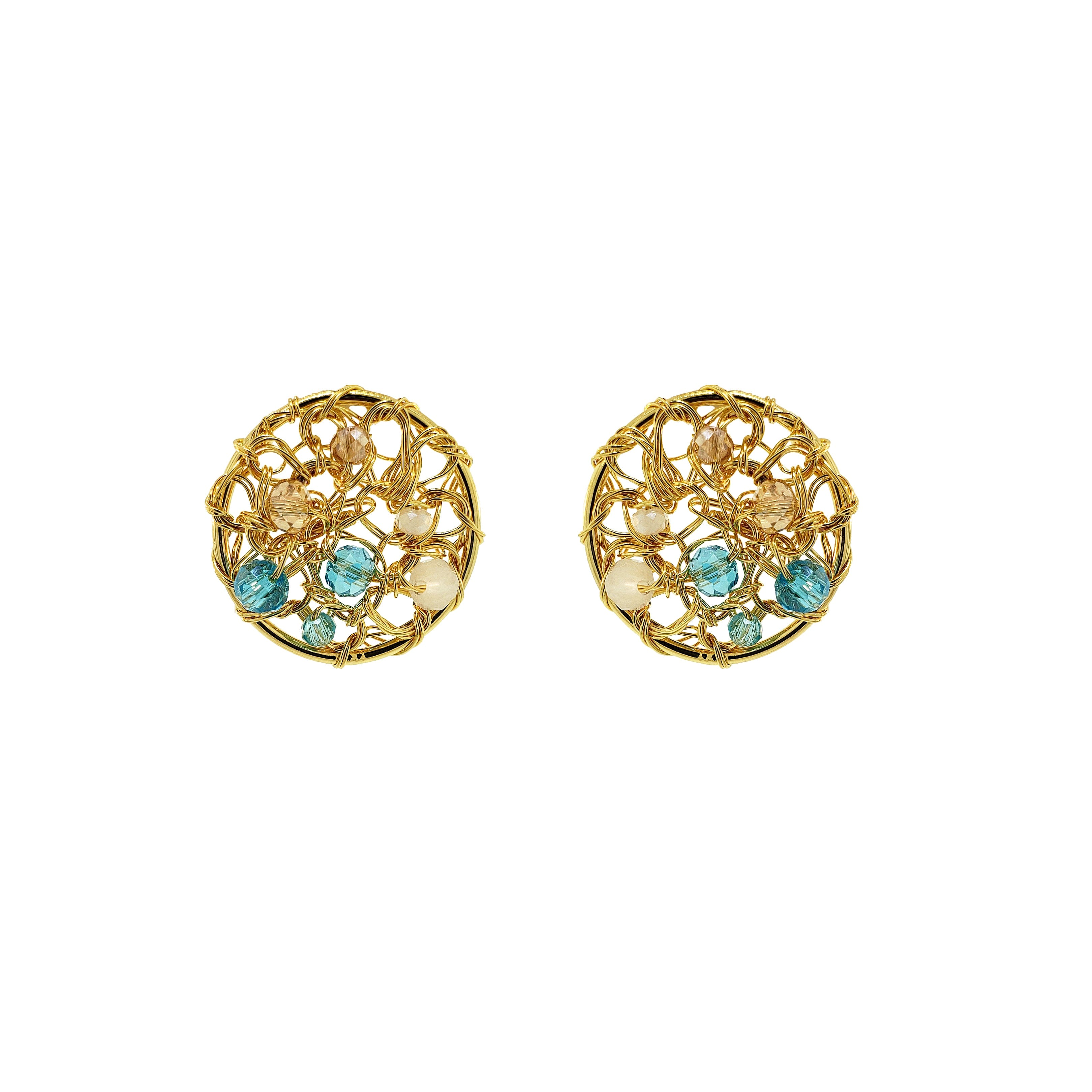 Lavish By Tricia Milaneze Women's Neutrals / Gold / Blue Seafoam Blue Mix Moira Mini Post Handmade Earrings