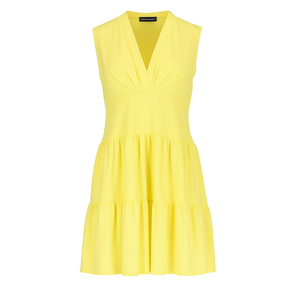 Conquista Women's Yellow / Orange Lemon Sleeveless V-neck Jersey Dress – Loose Fit, Knee-length