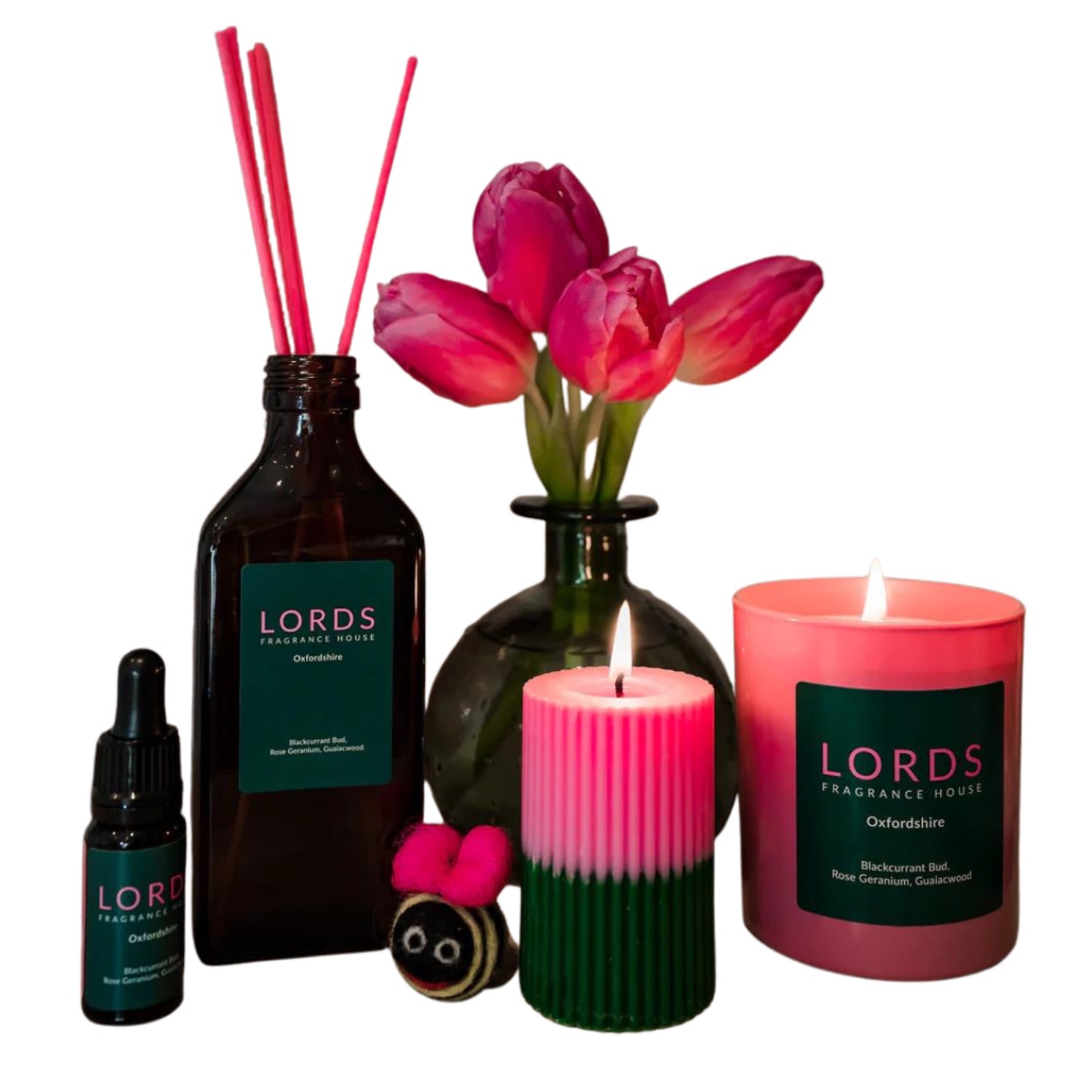 Green / Pink / Purple Small Pillar Candle Lords Fragrance House