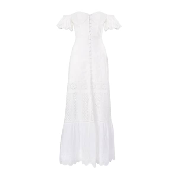 white bardot maxi dress