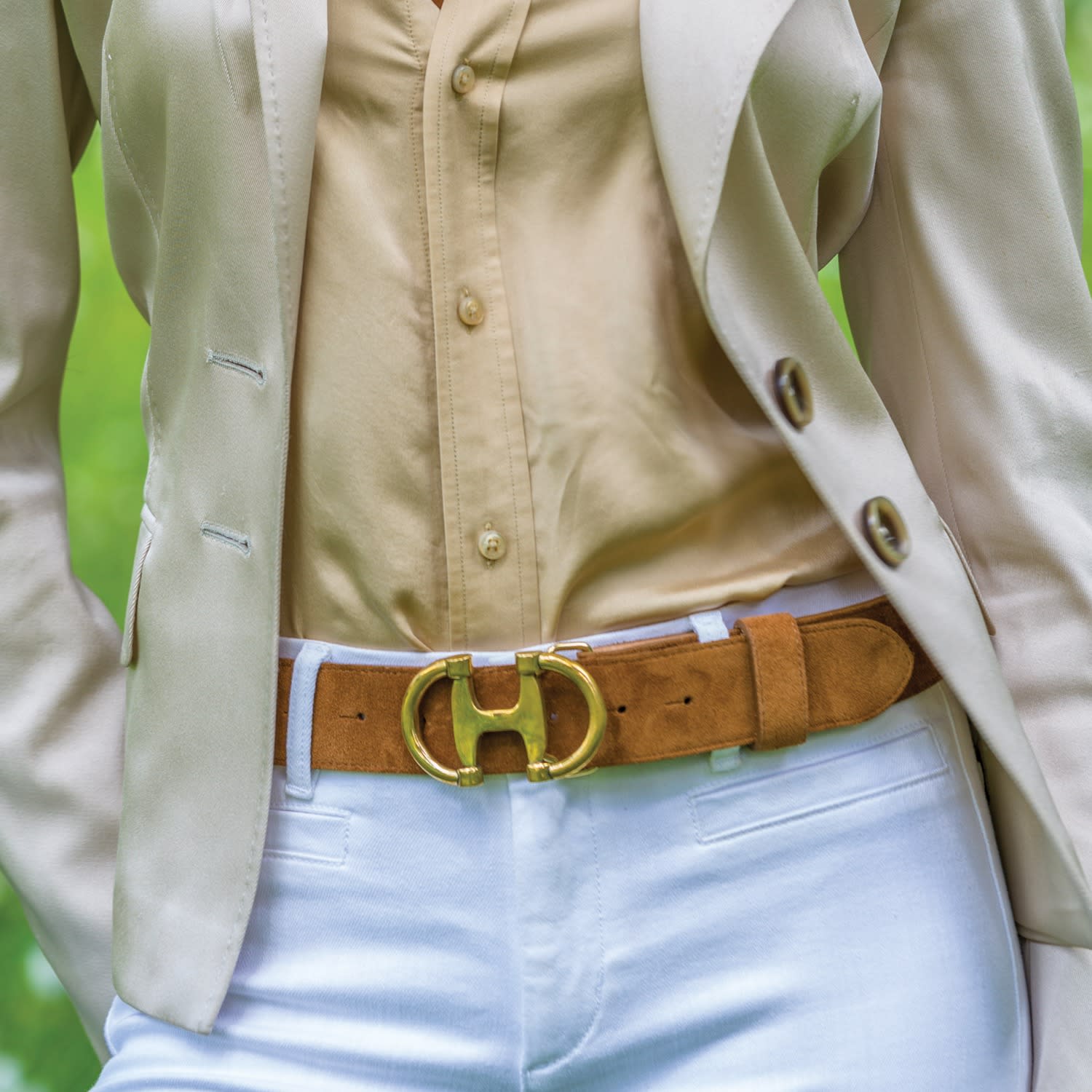 Peachy Belts Ltd Women's Brown Chestnut Suede And Detachable Double C Buckle