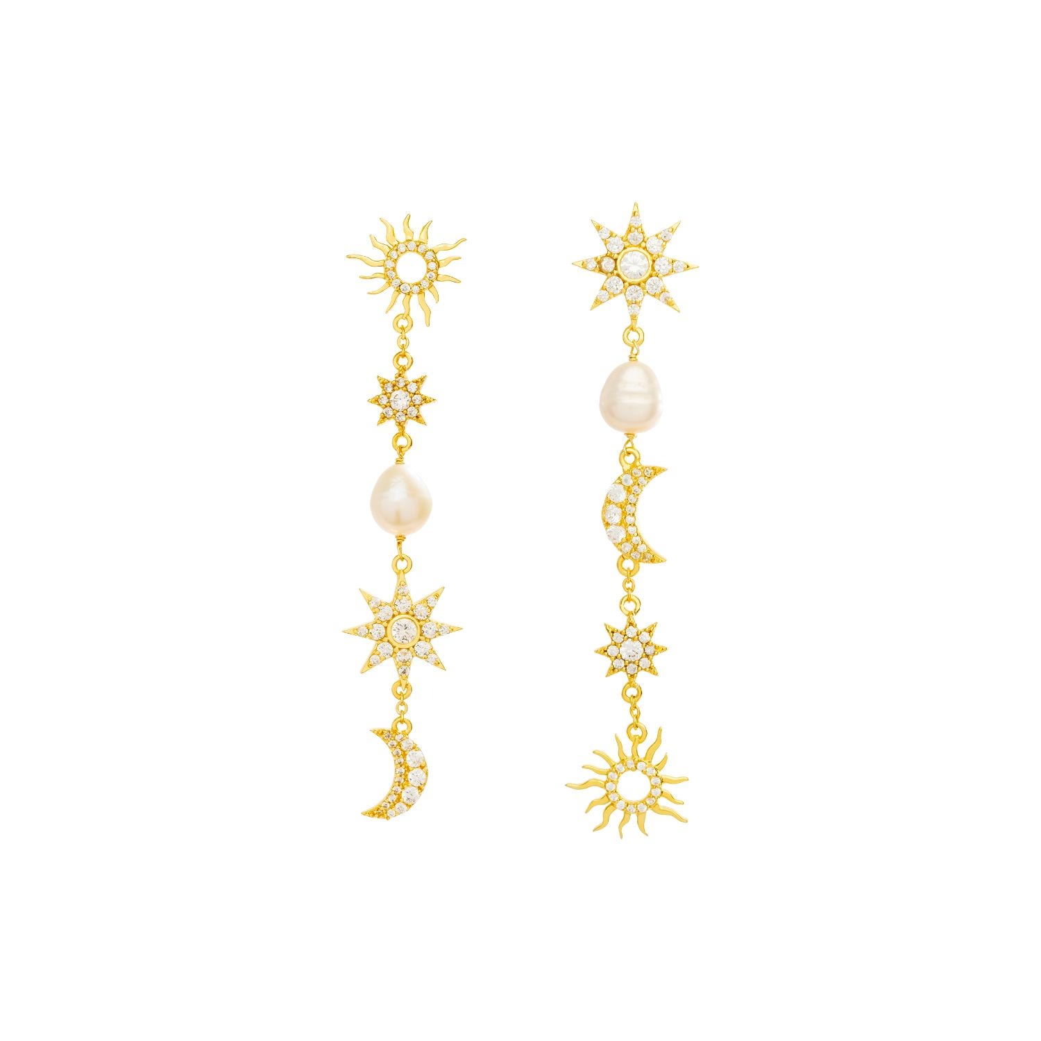 Women’s White / Gold Moon & Star The Justice Long Earrings Lavani Jewels