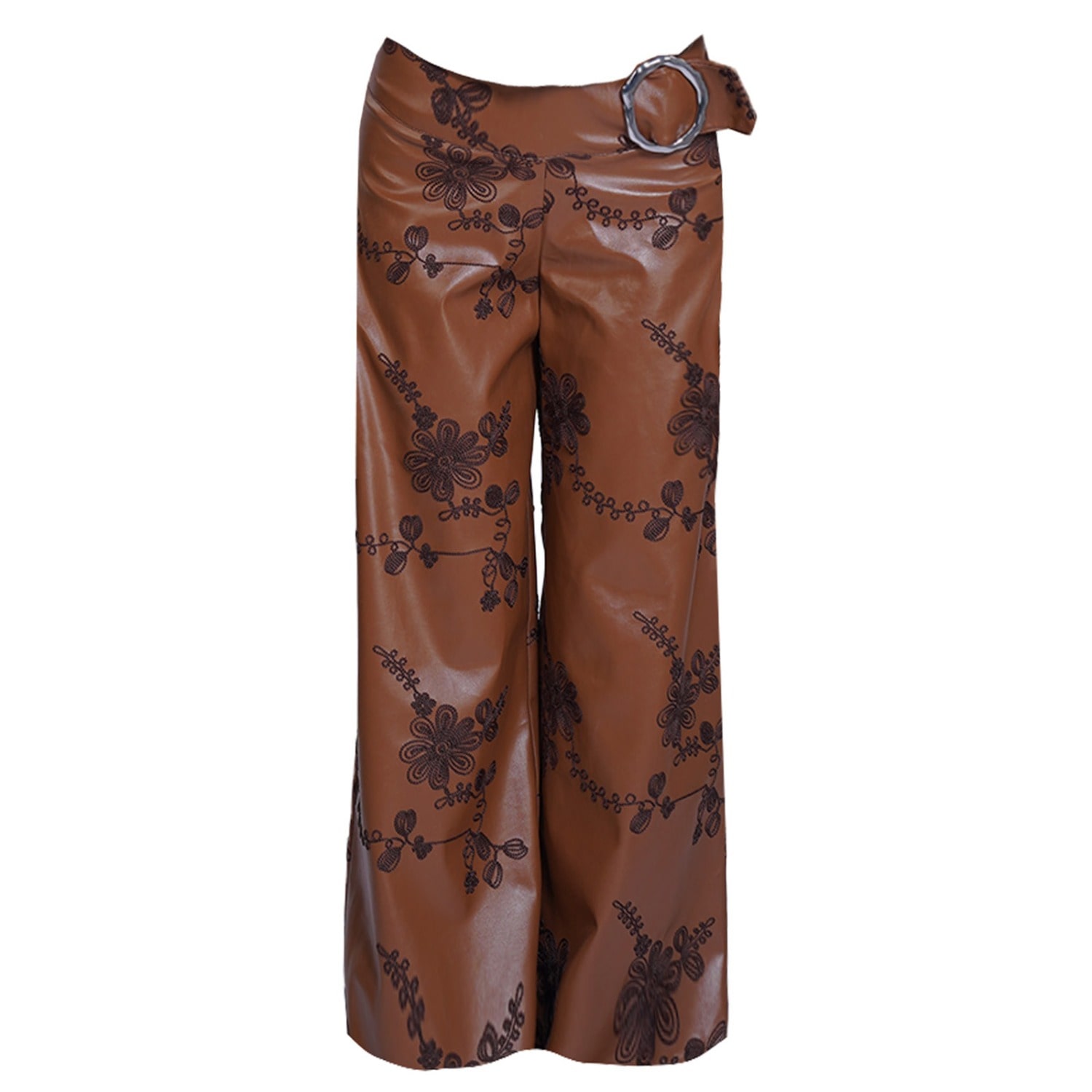 28natelier Women's Brown The Embroidered Leather Pants In Brown