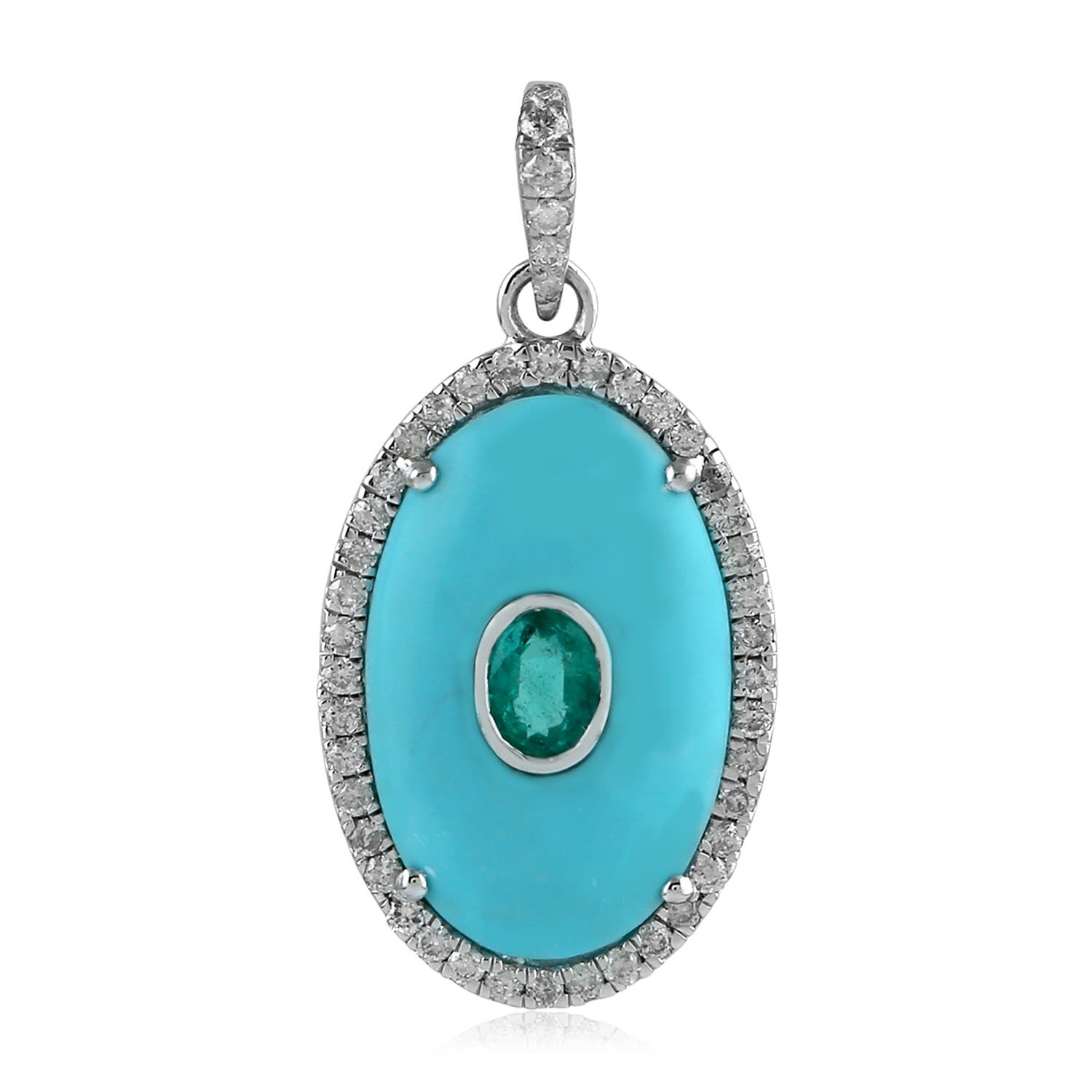 Artisan Women's Blue / White Handmade Pendant Emerald Diamond 18k White Gold Jewelry In Blue