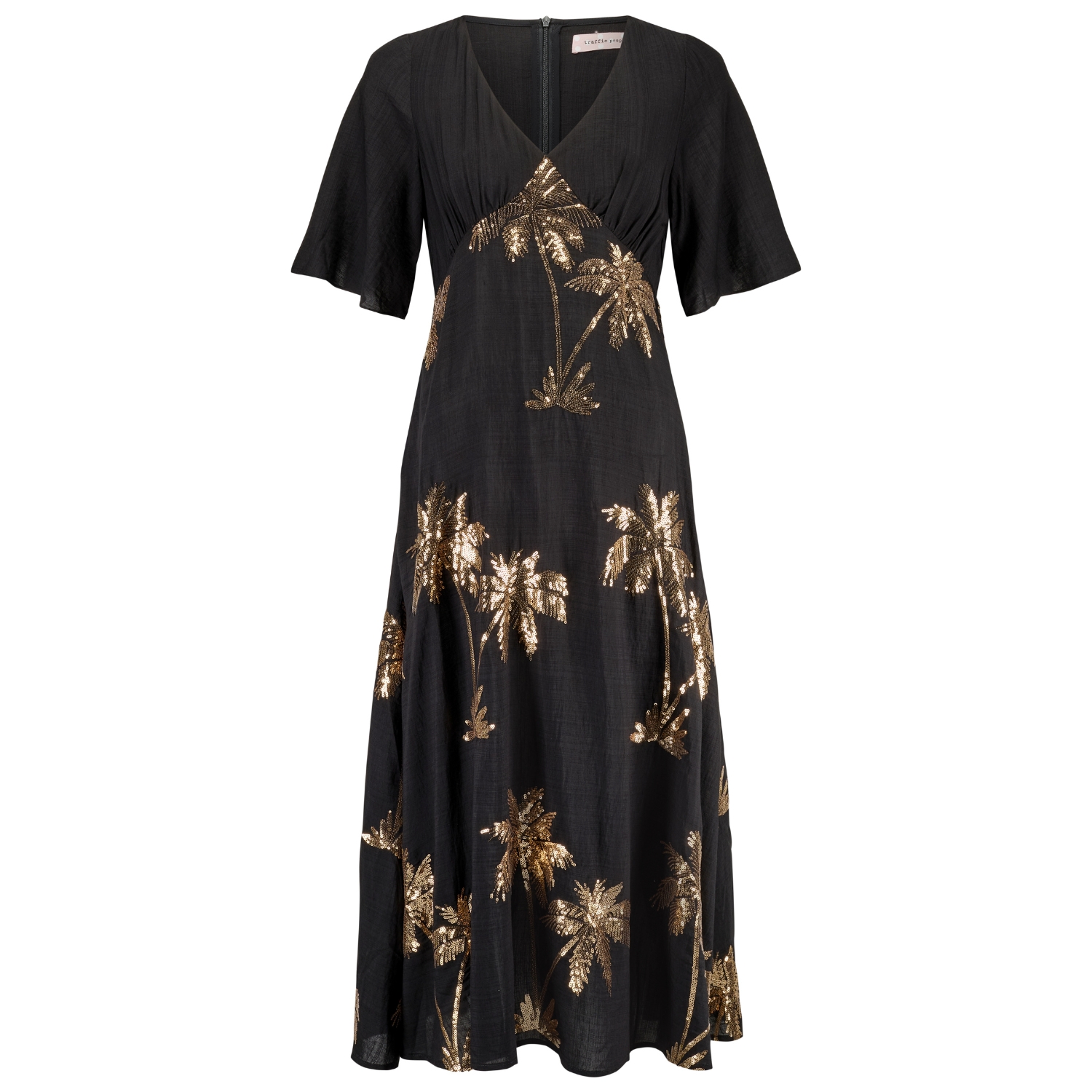 black gold wrap dress Palms Of Sequin Blythe Midi | Traffic People Stone Accents & Beading