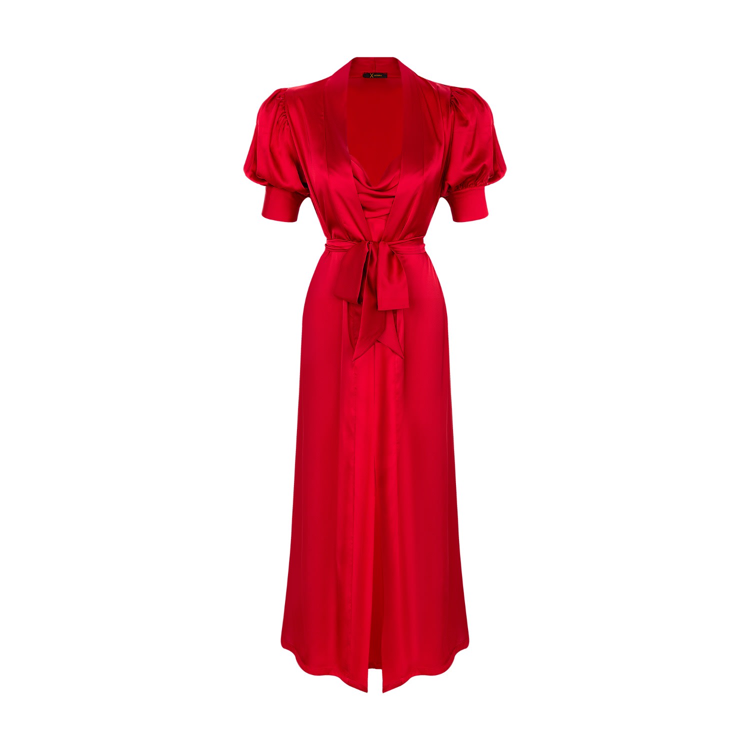 X Intima Women's Elbow Bishop Sleeves Long Satin Robe In Regal Red