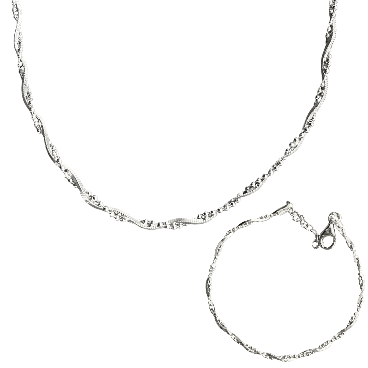 Women’s Twisted Beads Sterling Silver Chain Necklace & Bracelet Set - Silver Spero London