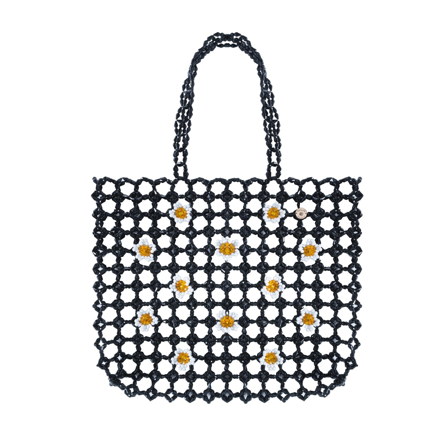 Tillie Beads Women's Black Daisy Beach Tote Bead Bag
