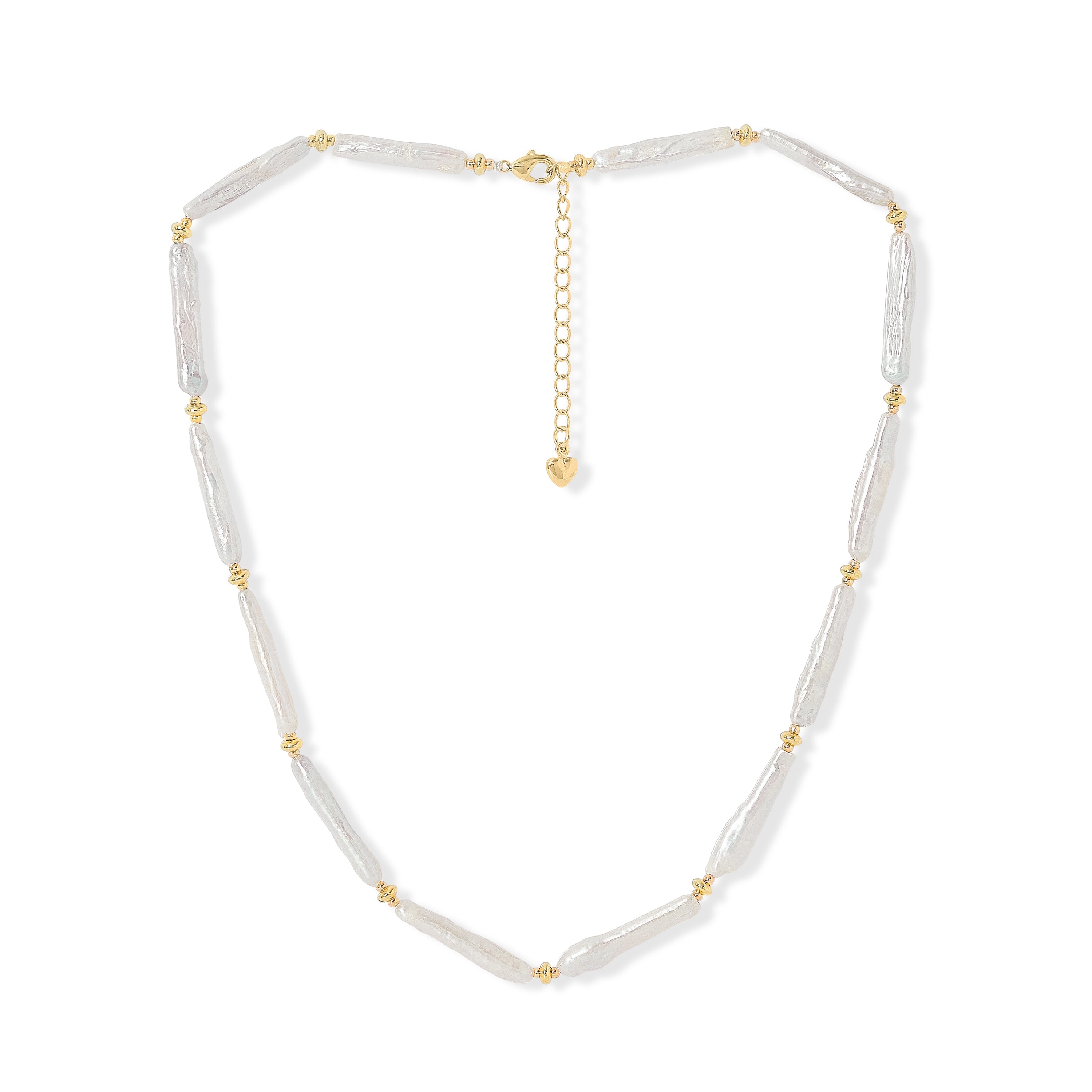 Pearls Of The Orient Online Women's Gold / White Decus White 'stick' Cultured Freshwater Pearl Necklace With Gold Plate Beads In Multi