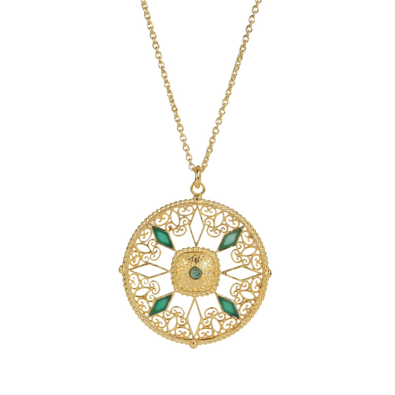 Lila Rasa Women's Gold / Green Green Onyx Medallion Necklace In Multi