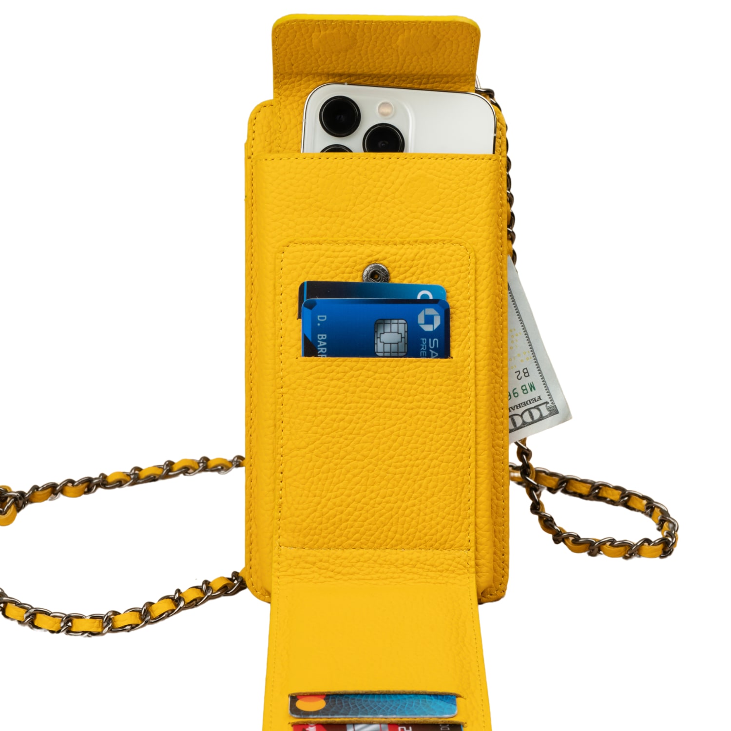 Leathere Women's Orange Leather Yellow Crossbody Bag Phone Wallet - Columbus