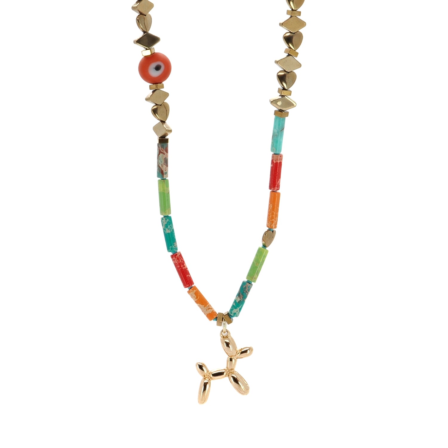 Ebru Jewelry Women's Gold / Blue Playful Spirit Balloon Dog Necklace With Jasper & Evil Eye - Multicolor