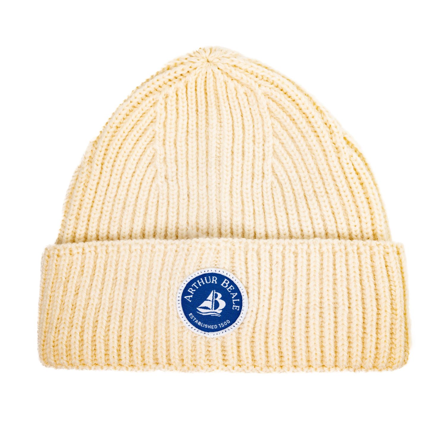 Arthur Beale Men's Neutrals / White  Badge Beanie Hat - Ecru In White
