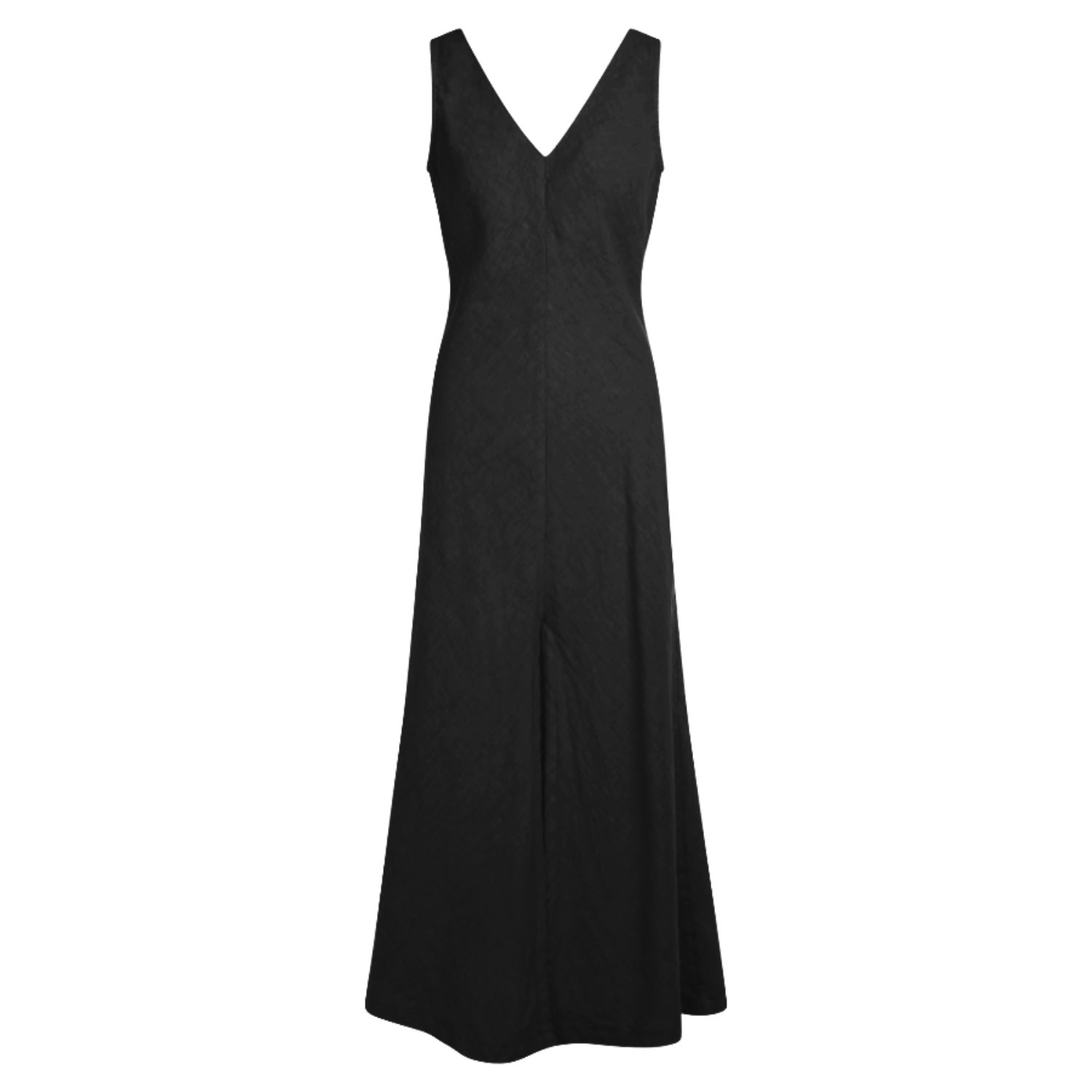 Women's Maxi Linen Dress With V Neck  - Black | Large | Haris Cotton