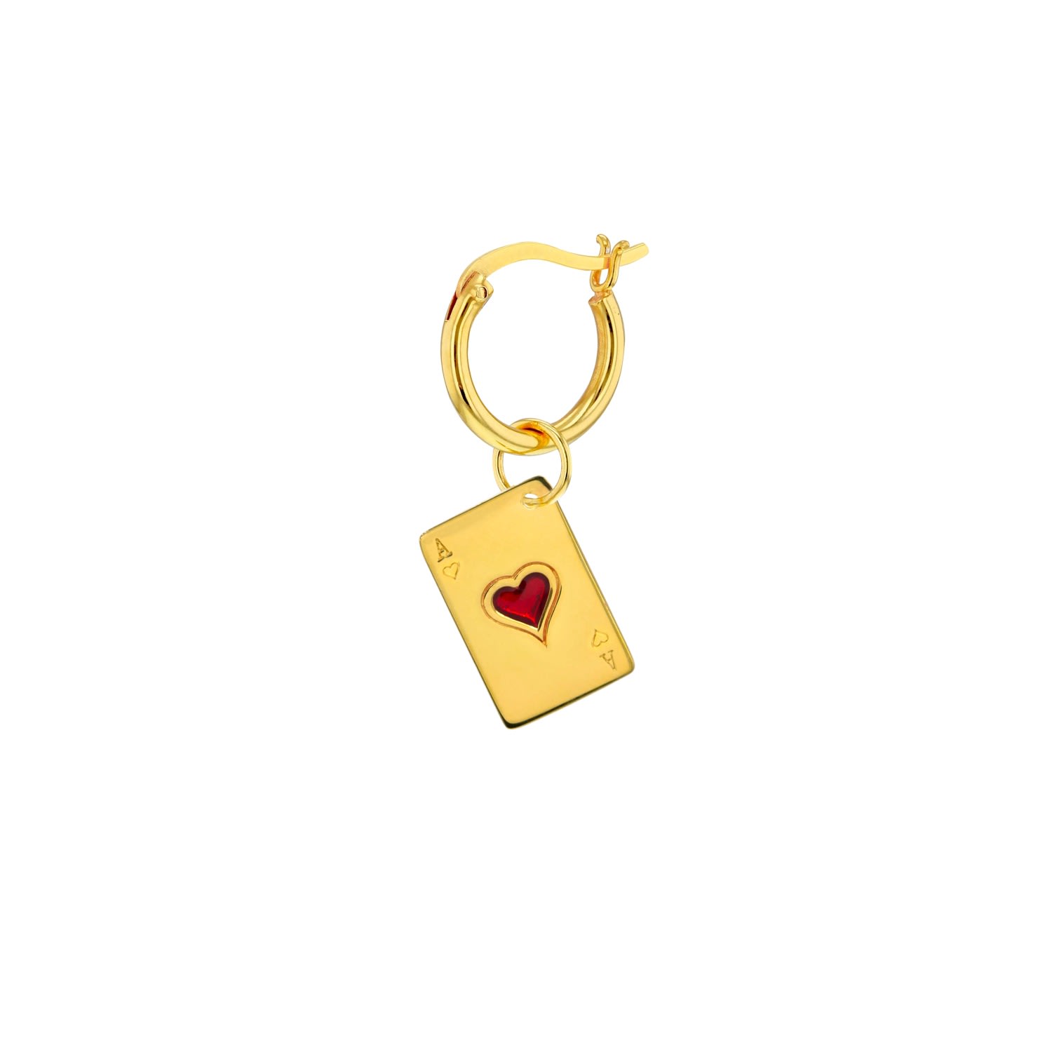 Men’s Gold / Red Ace Of Hearts Charm 18Kt Gold Plated & Red On Gold Hoop True Rocks