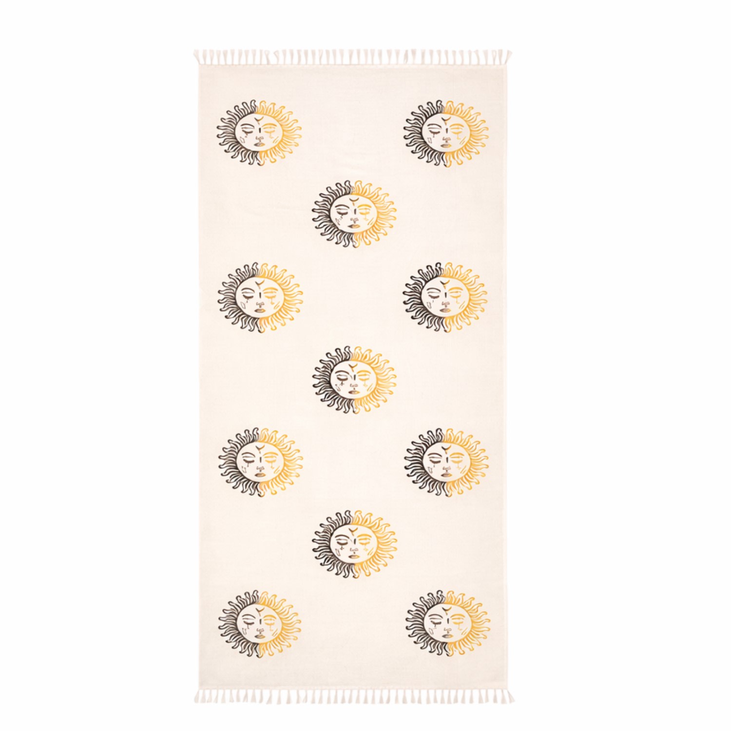 Nuvv Collection Yellow / Black / White Sun Face-print Turkish Cotton Peshtemal In Multi