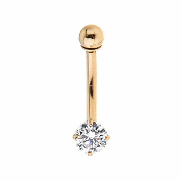 Women's 10K Solid Gold 14G Round Cz Belly Ring | Zahav Jewelry