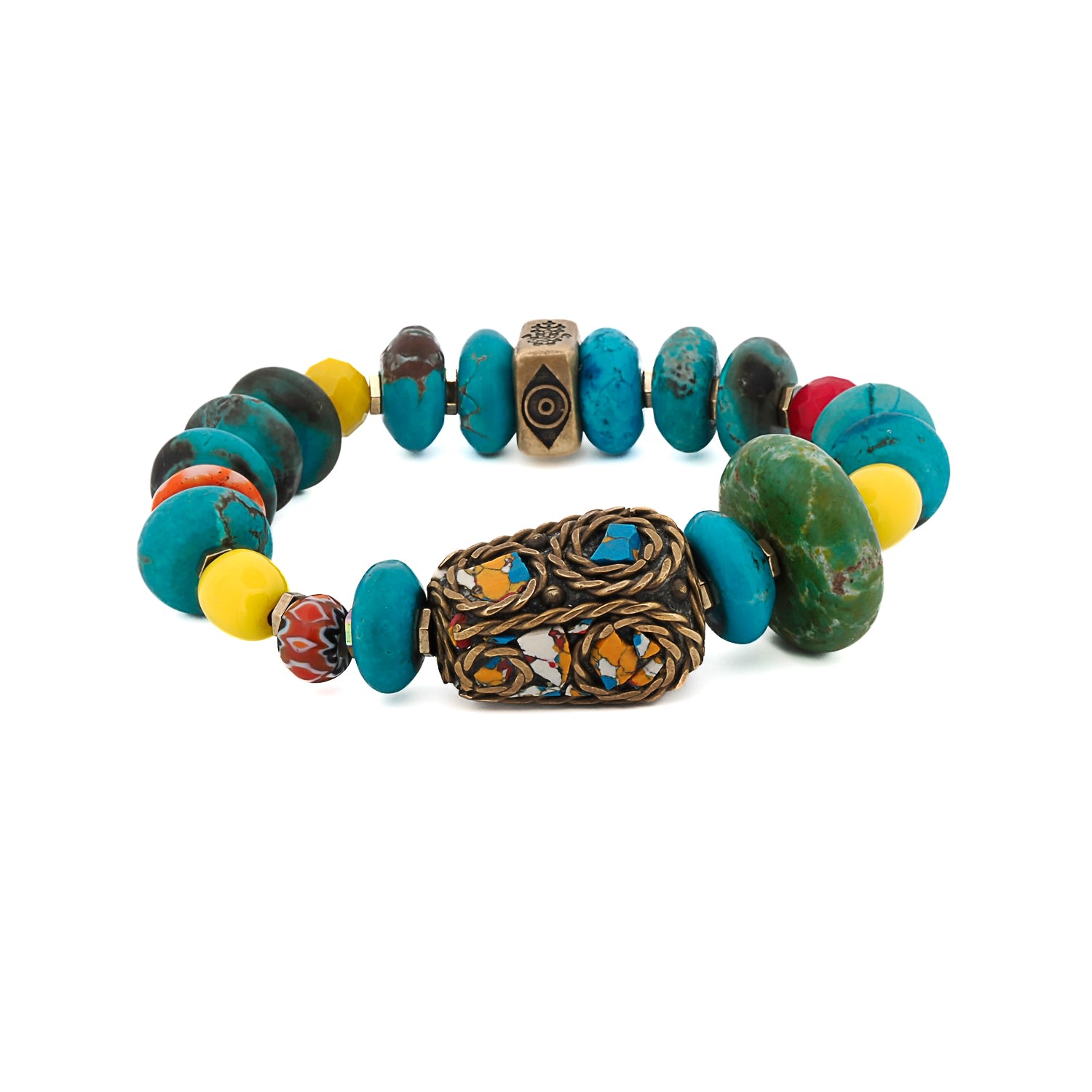 Women’s Yellow / Orange / Green Turquoise Nugget Stone Unique Nepal Bead Multicolor Bracelet - Blue Ebru Jewelry