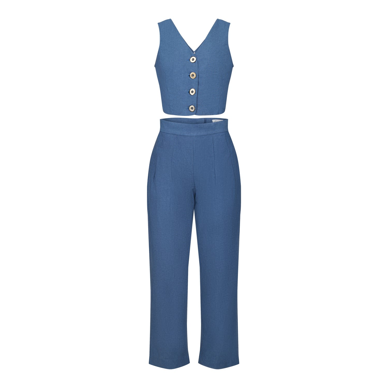 Esme Enchanting Crop Top & Tailored Pant In Blue Chambray Xxs Deer You