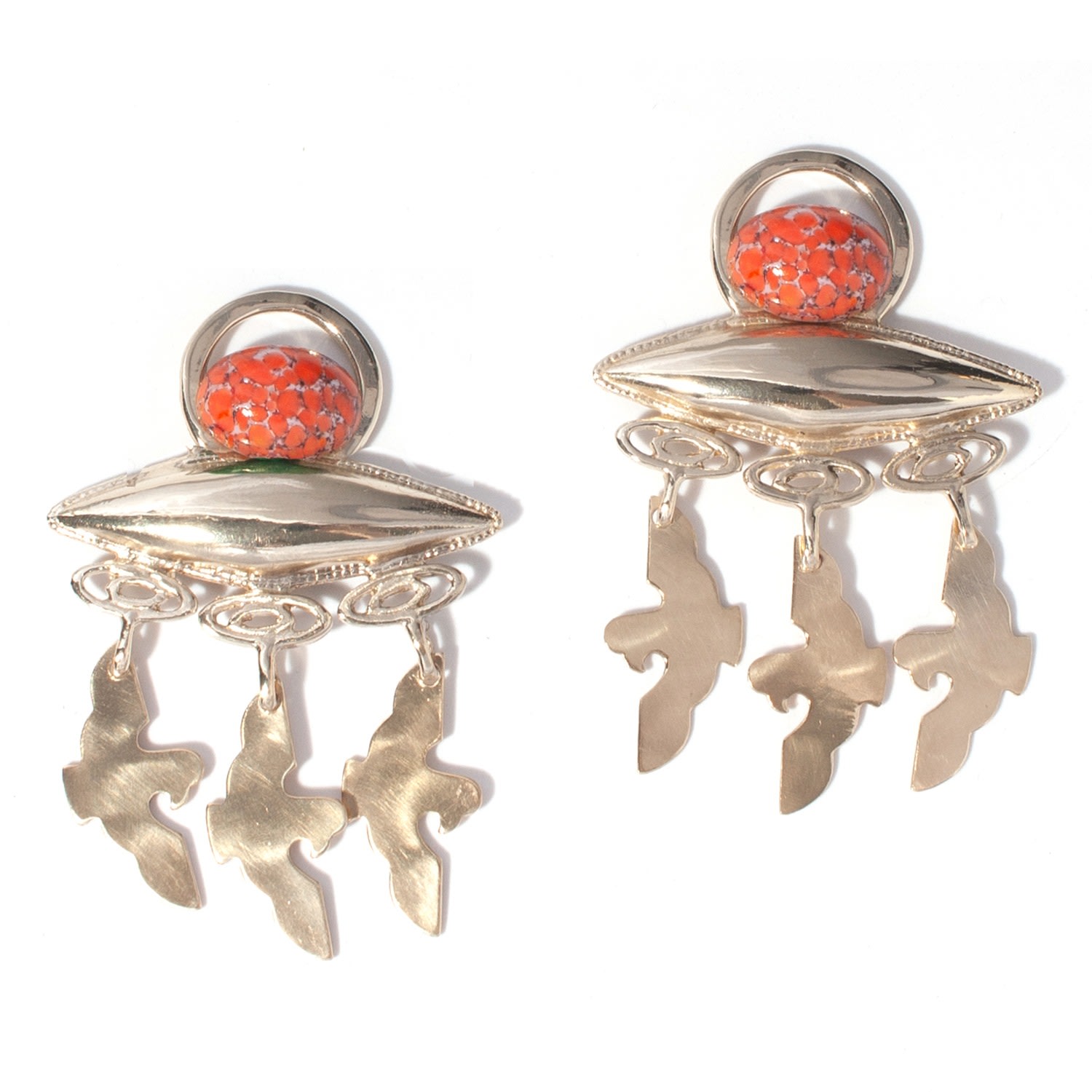 Castlecliff Women's Red / Gold / Pink Horus Earring In Coral In Metallic