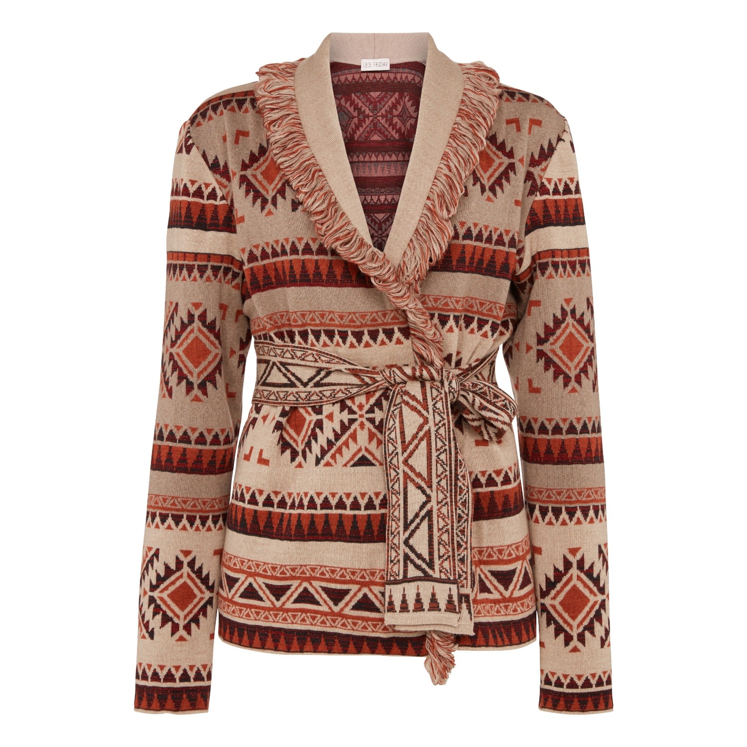 Women’s Webster Fringed Trim Belted Cardigan - Brown Medium Les Friday