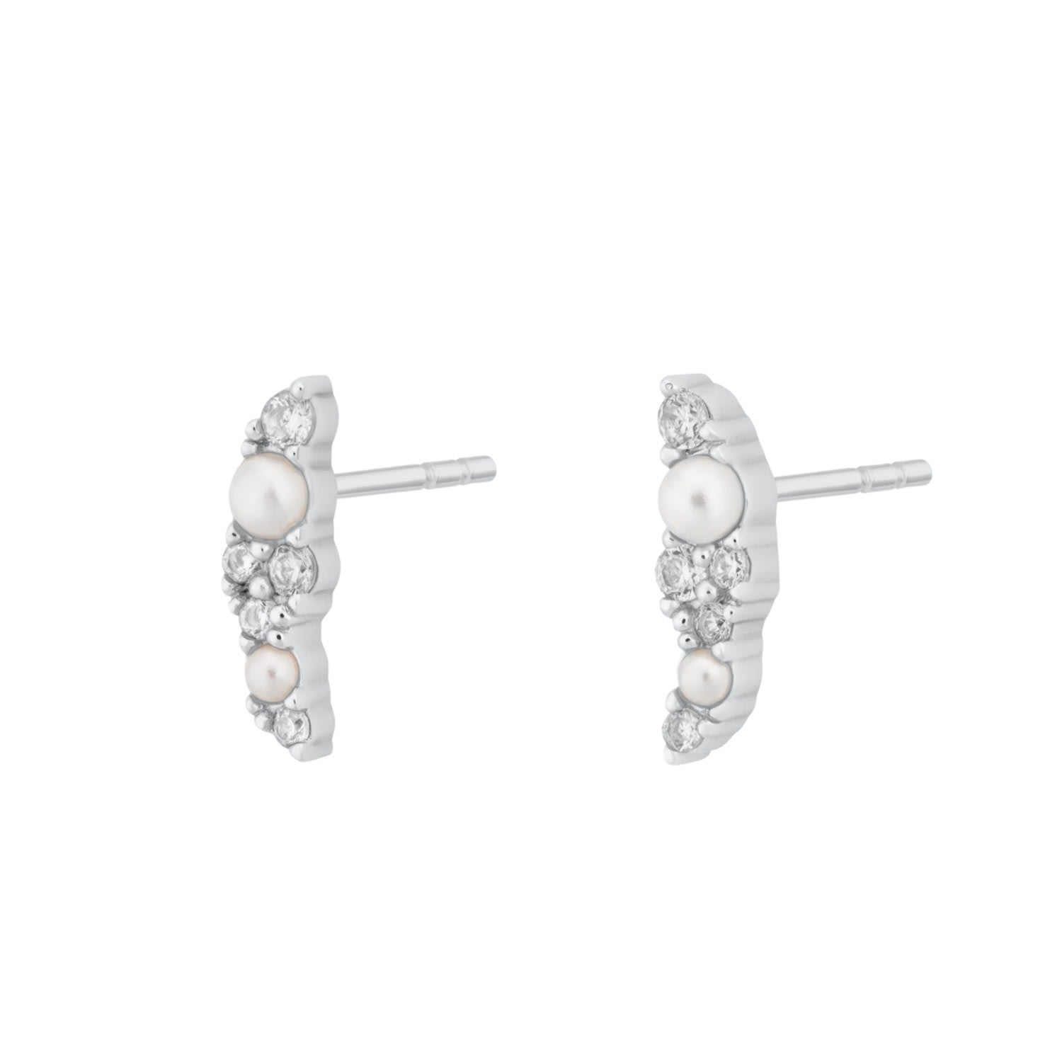 Women’s Silver Sparkling Pearl Ear Climber Stud Earrings Scream Pretty