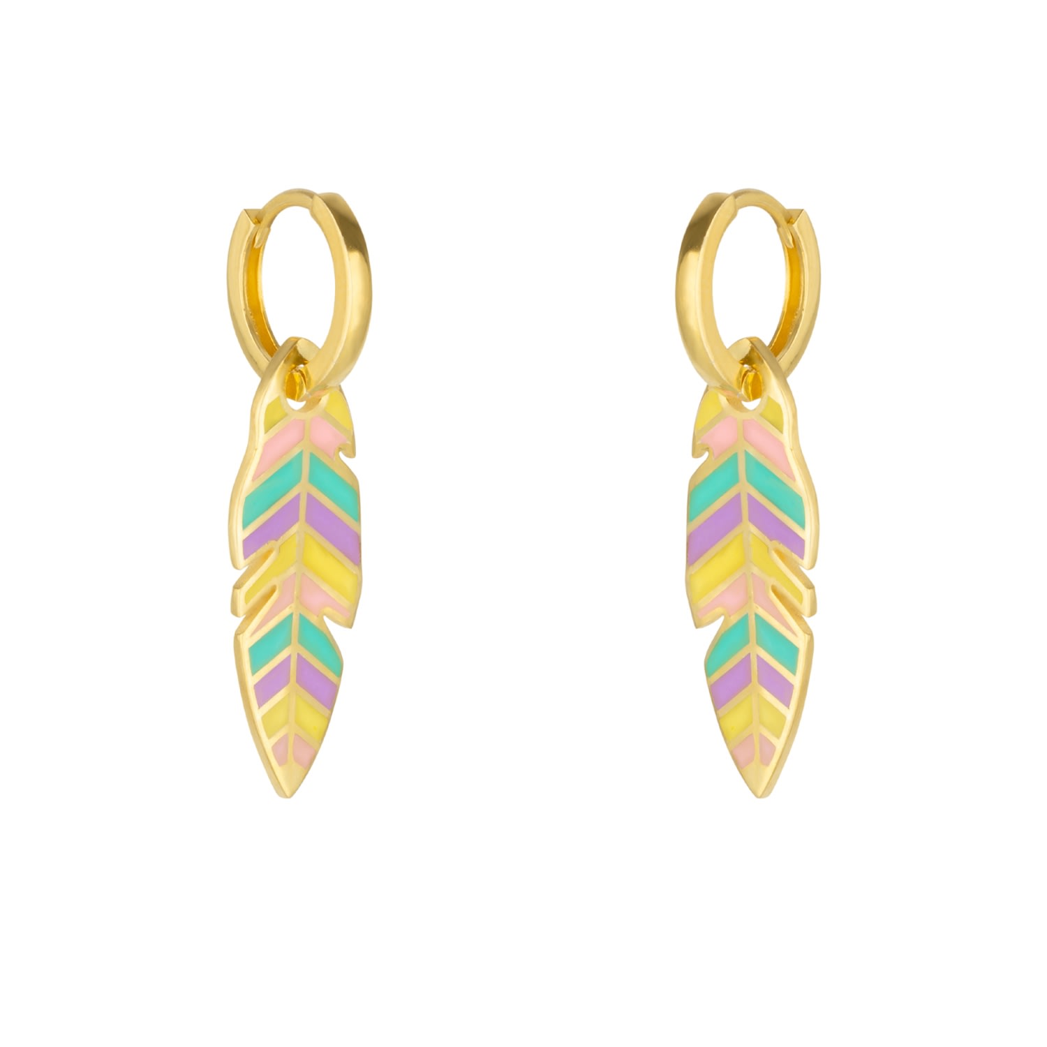 Spero London Women's Gold Feather Leaves Rainbow Enamel Hoop Earrings In Gold