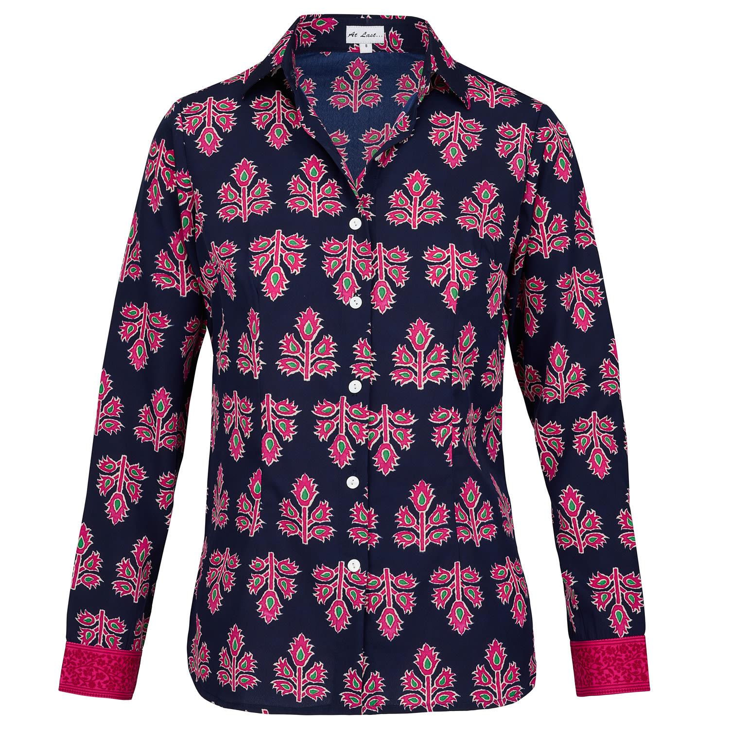 At Last... Women's Blue / Pink / Purple Freya Shirt In Navy & Pink Thistle With Contrast Cuff In Blue/pink/purple