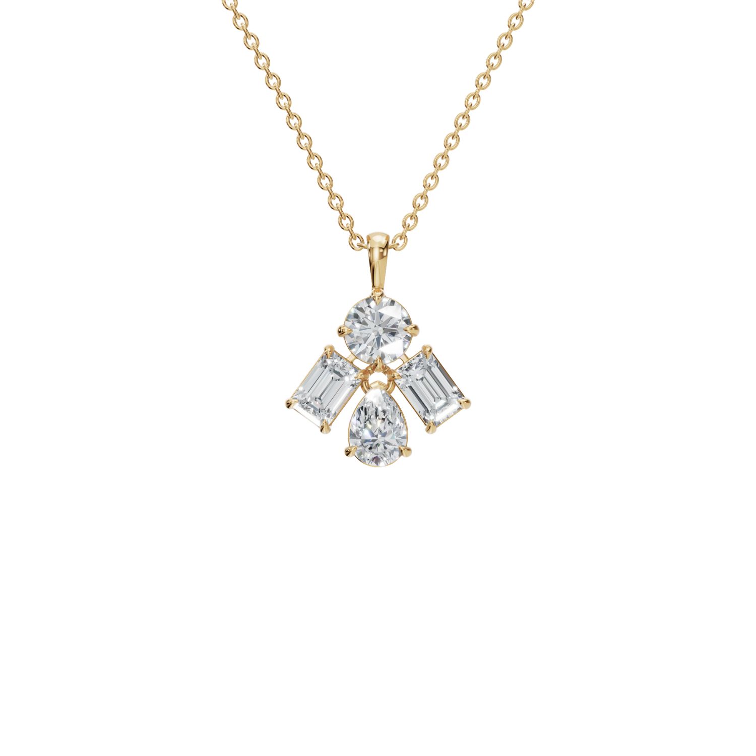 Aya Fine Jewelry Women's White / Yellow / Rose Gold Fourteen Kt Multi Cut Cluster Arrangement Pendant Necklace