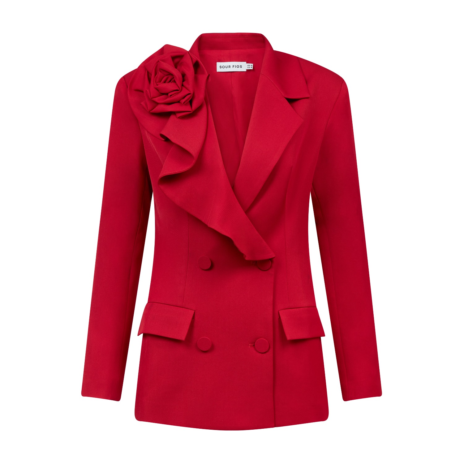 Sour Figs Women's Rose-detail Double-breasted Blazer In Vivid Burgundy Red In Red