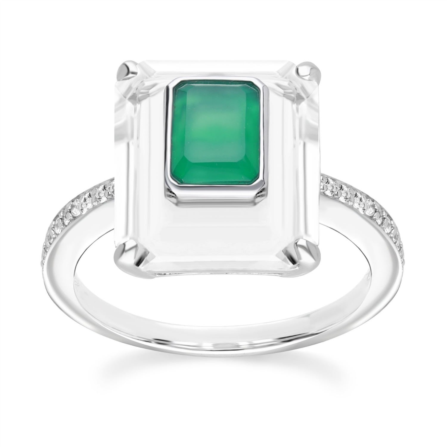 Women’s Green Grand Deco Topaz, Chalcedony & Rock Crystal Sterling Silver Statement Ring Gemondo