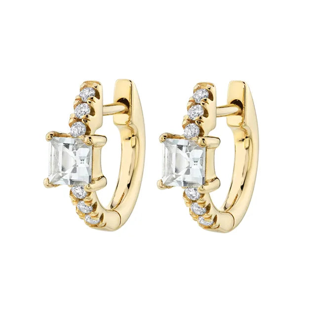 Nazzar Women's Princess Cut Zirconia Mini Hoop Gold Earrings In Gold